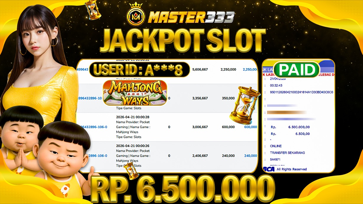 JACKPOT Rp 6.500.000 JUTA DIMASTER333 LANGSUNG DI BAYAR LUNAS